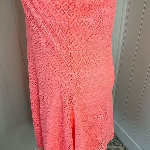 No Comment Womens Size Medium Skaters Mini Dress Coral Lace Overlay Lined - Picture 13 of 16